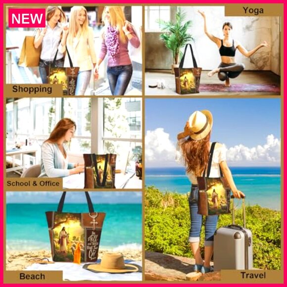 Religious Tote Bag for Church, Durable Polyester, Spacious Reusable Grocery Bag - Picture 8 of 8